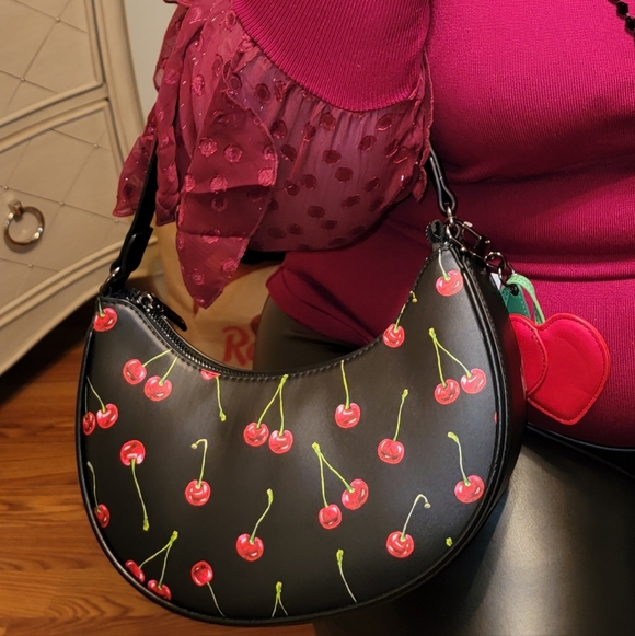 Betsey Johnson Handbags - NEW NWT Betsey Johnson Black Cherry Crescent Shoulder Bag